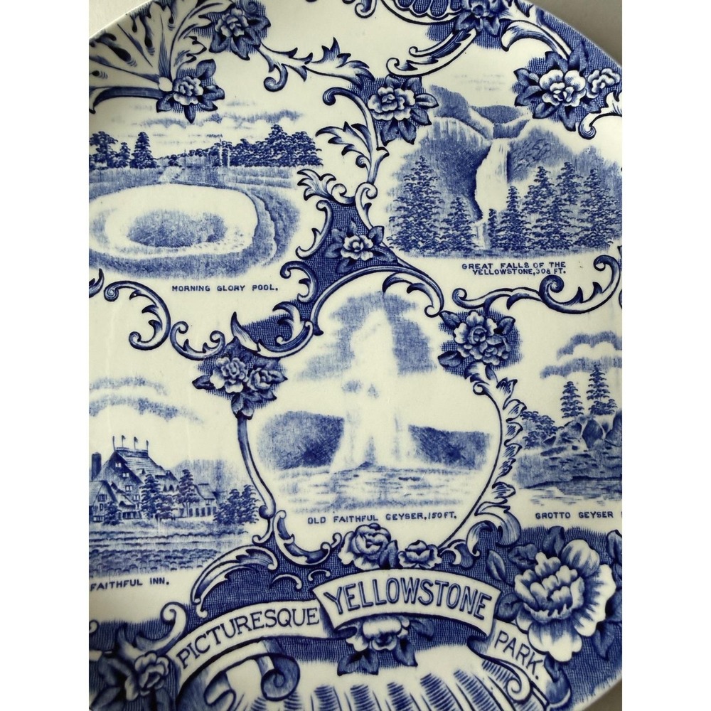 Adams Staffordshire Yellowstone Park Blue Transferware Souvenir Plate 1910s - Picture 7 of 8